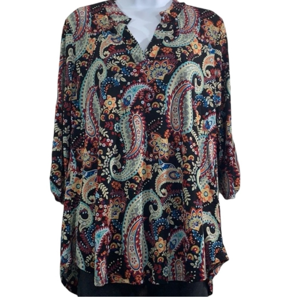 5 for 20 dressing gaudy paisley v-neck 3/4 sleeve tunic blouse